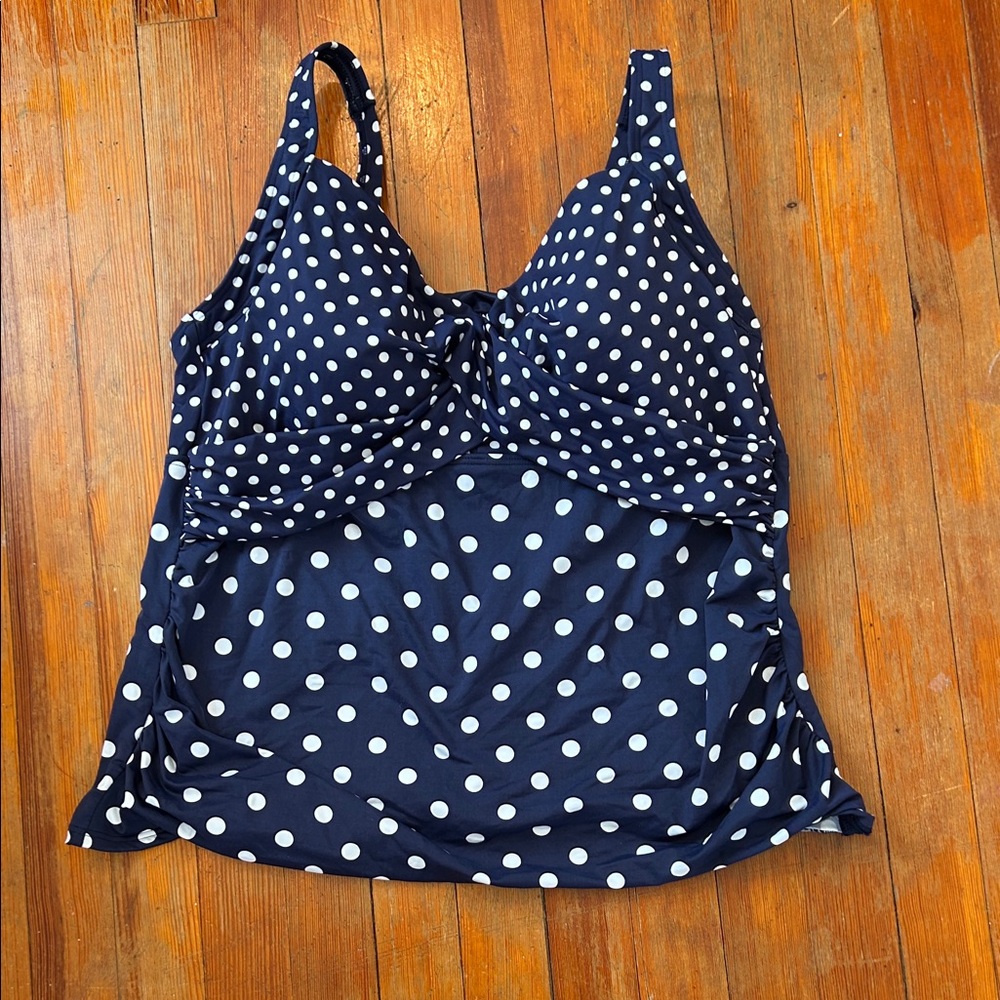 Land’s End Navy Polka Dot Tankini Top Size 18W Women Plus Size Swim